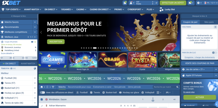 1xBet Cameroun — page d'accueil paris sportifs