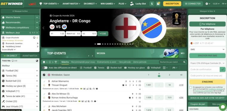 Betwinner Cameroun — page d'accueil paris sportifs